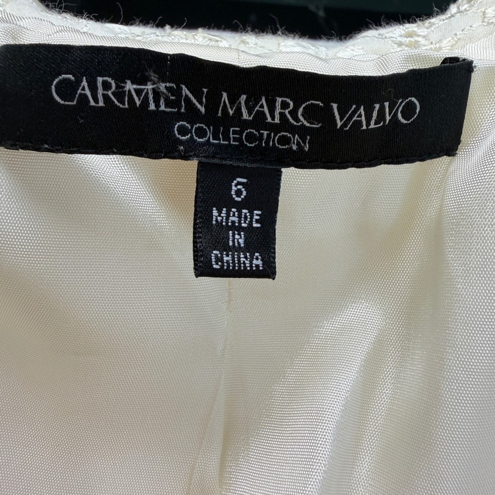 Carmen Marc Valvo Cream Eyelet Lace Beaded Sequin Evening Jacket Bolero 6 Formal - Picture 10 of 16